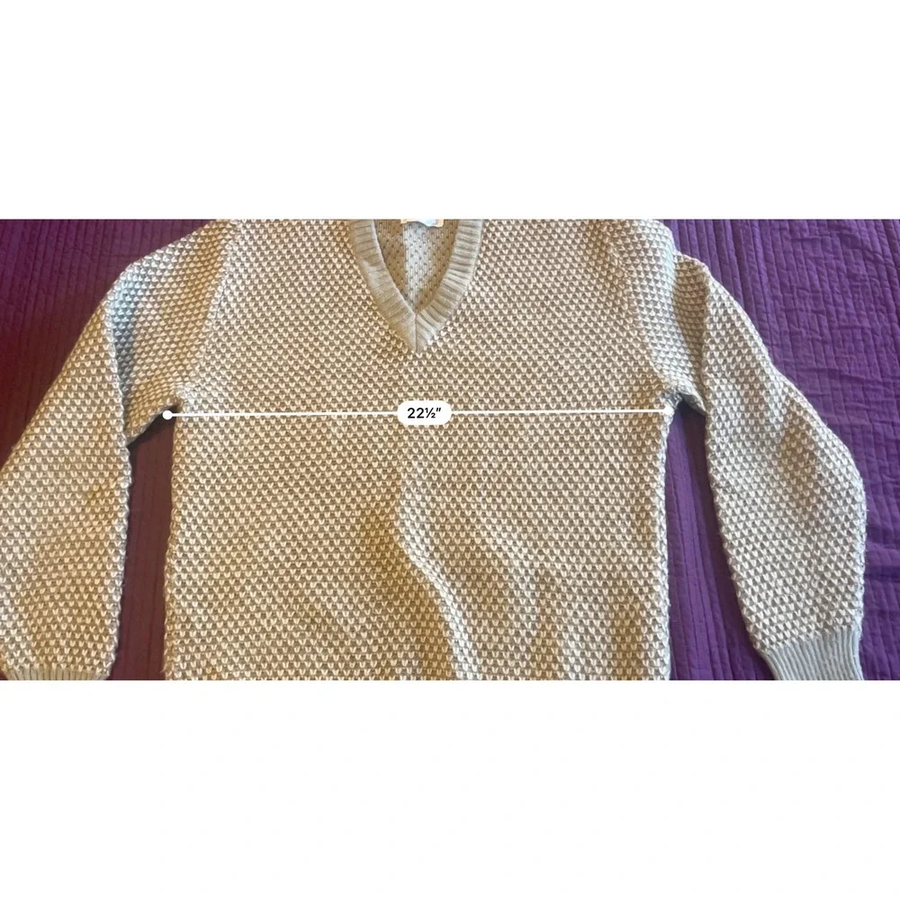 Gian Marco di Signa Italian‎ Knit V-Neck Sweater Textured Pattern Tan Brown